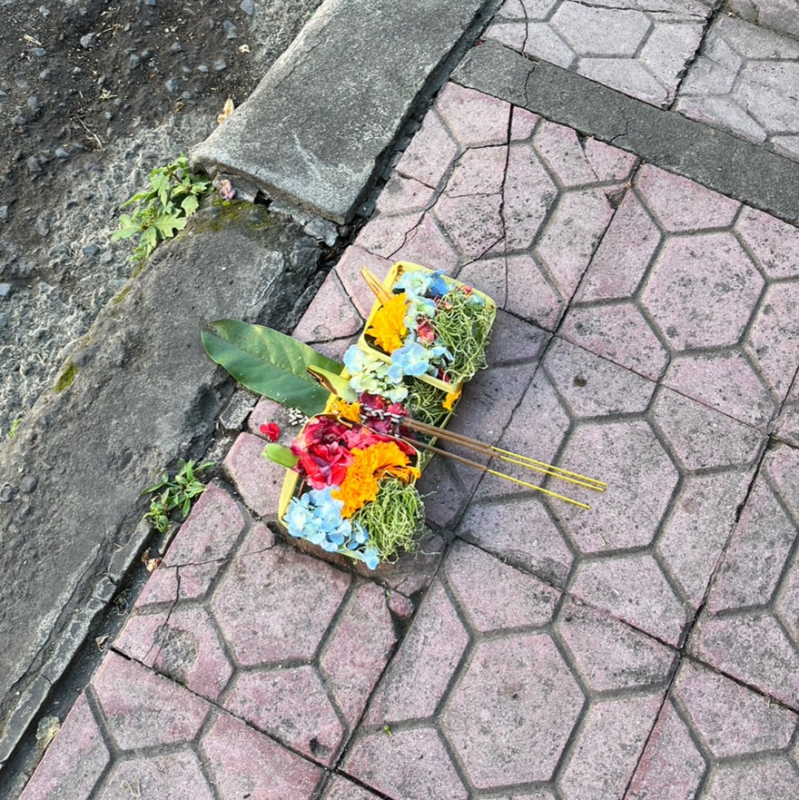 バリ島　道路にお供えされたお花